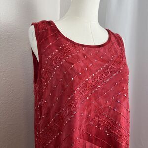 Y2K Fairy Sequin Tunic Top Womens Medium Red Embroidered Stretch Tank Boho